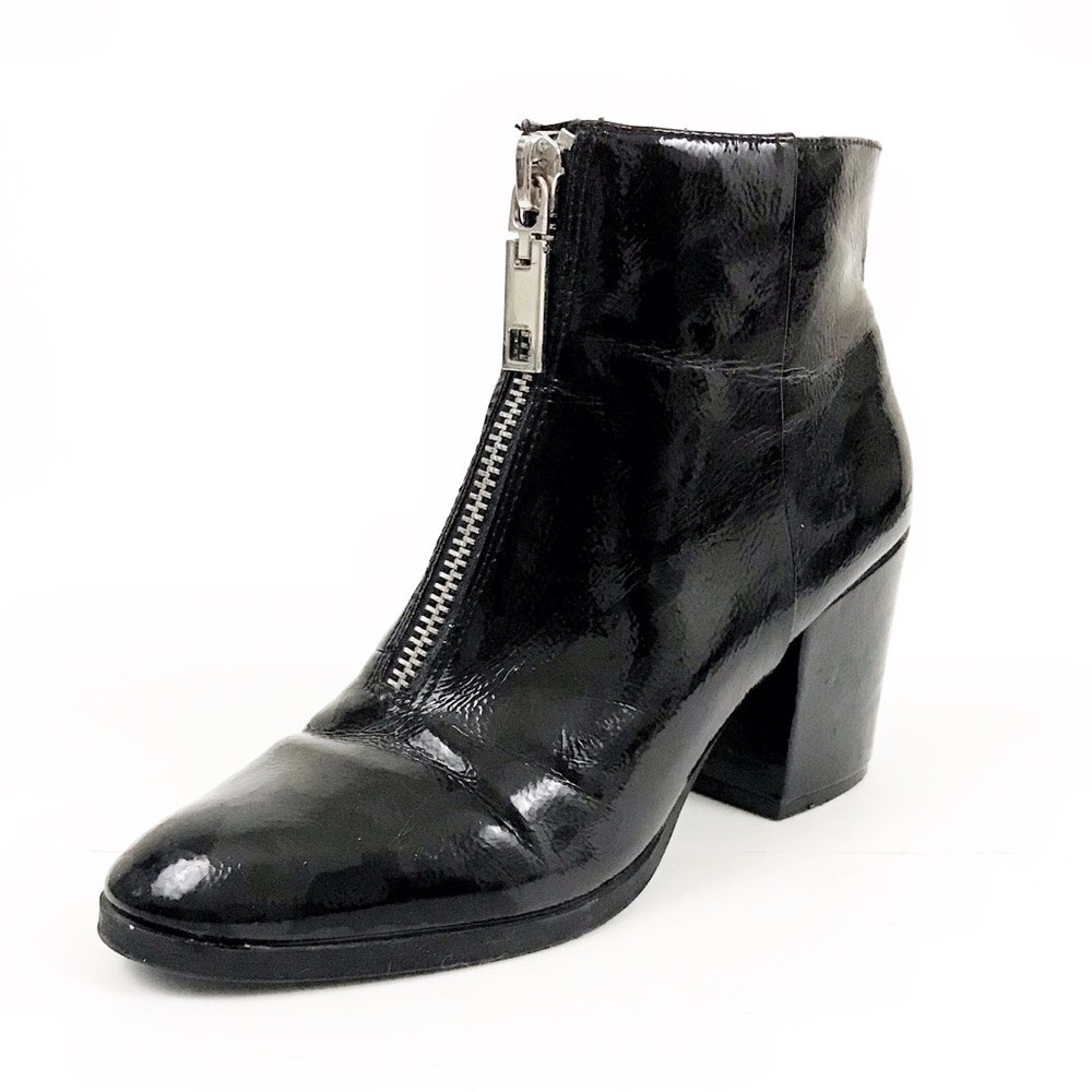 DOLCE VITA Zipper Patent Leather Chunk Heel Bootie